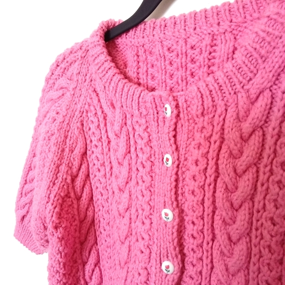 Girls Handmade Cable Knit Crew Neck Cardigan - Picture 5 of 13